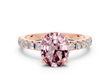 Rose gold Oval Cut Morganite Solitaire Pavé Band with Four-Prong Setting