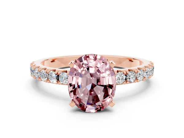 Rose gold Oval Cut Morganite Solitaire Pavé Band with Four-Prong Setting