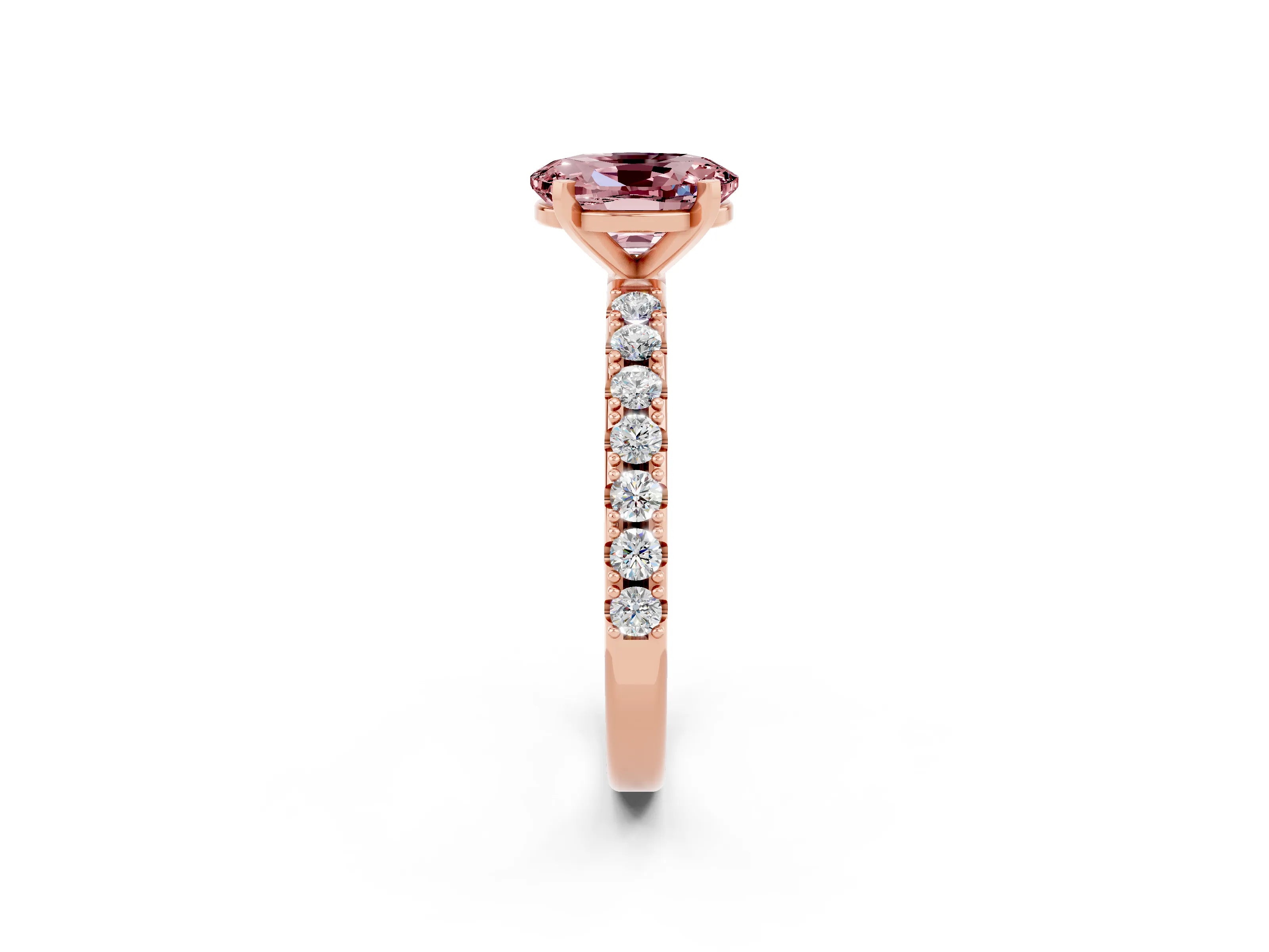 Rose gold Oval Cut Morganite Solitaire Pavé Band with Four-Prong Setting_2