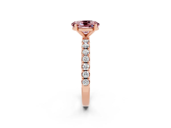 Rose gold Oval Cut Morganite Solitaire Pavé Band with Four-Prong Setting