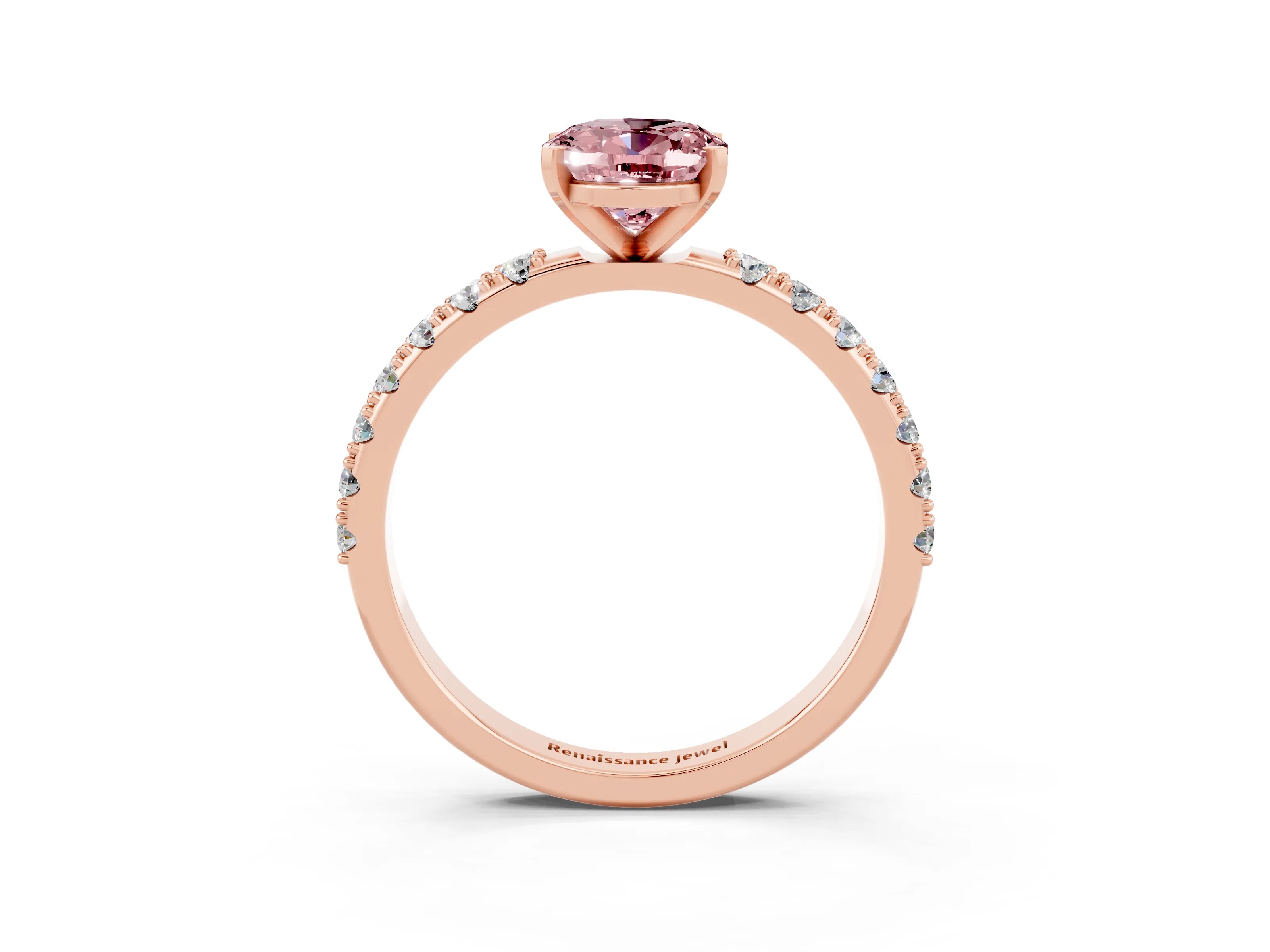 Rose gold Oval Cut Morganite Solitaire Pavé Band with Four-Prong Setting_3