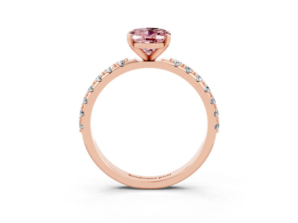 Rose gold Oval Cut Morganite Solitaire Pavé Band with Four-Prong Setting