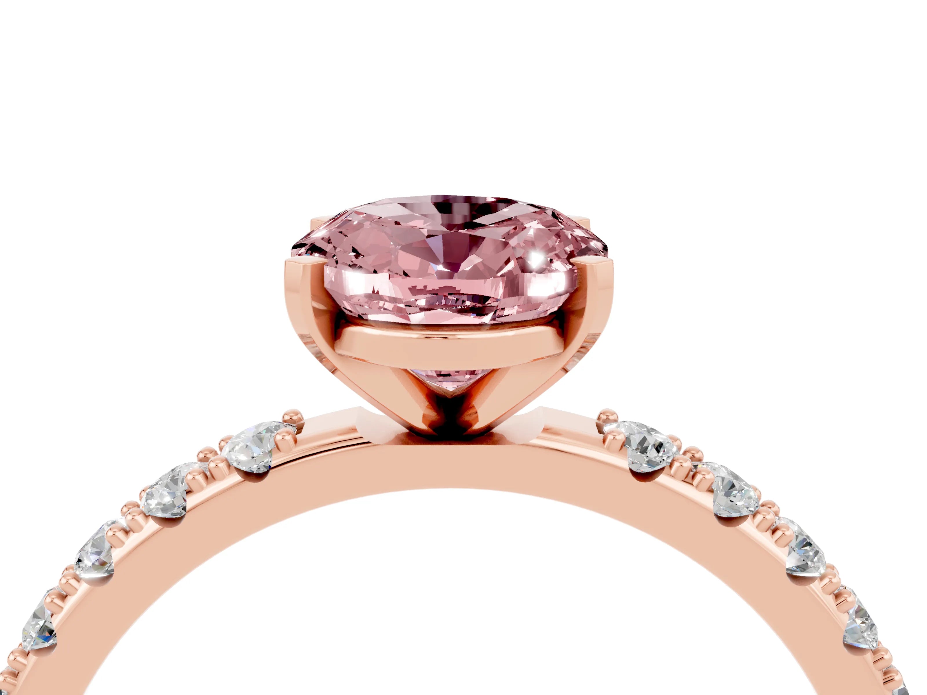 Rose gold Oval Cut Morganite Solitaire Pavé Band with Four-Prong Setting_4