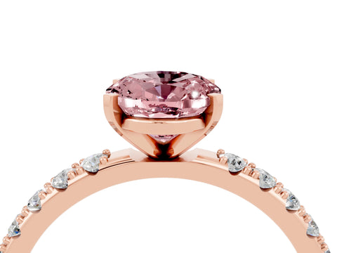 Rose gold Oval Cut Morganite Solitaire Pavé Band with Four-Prong Setting_4
