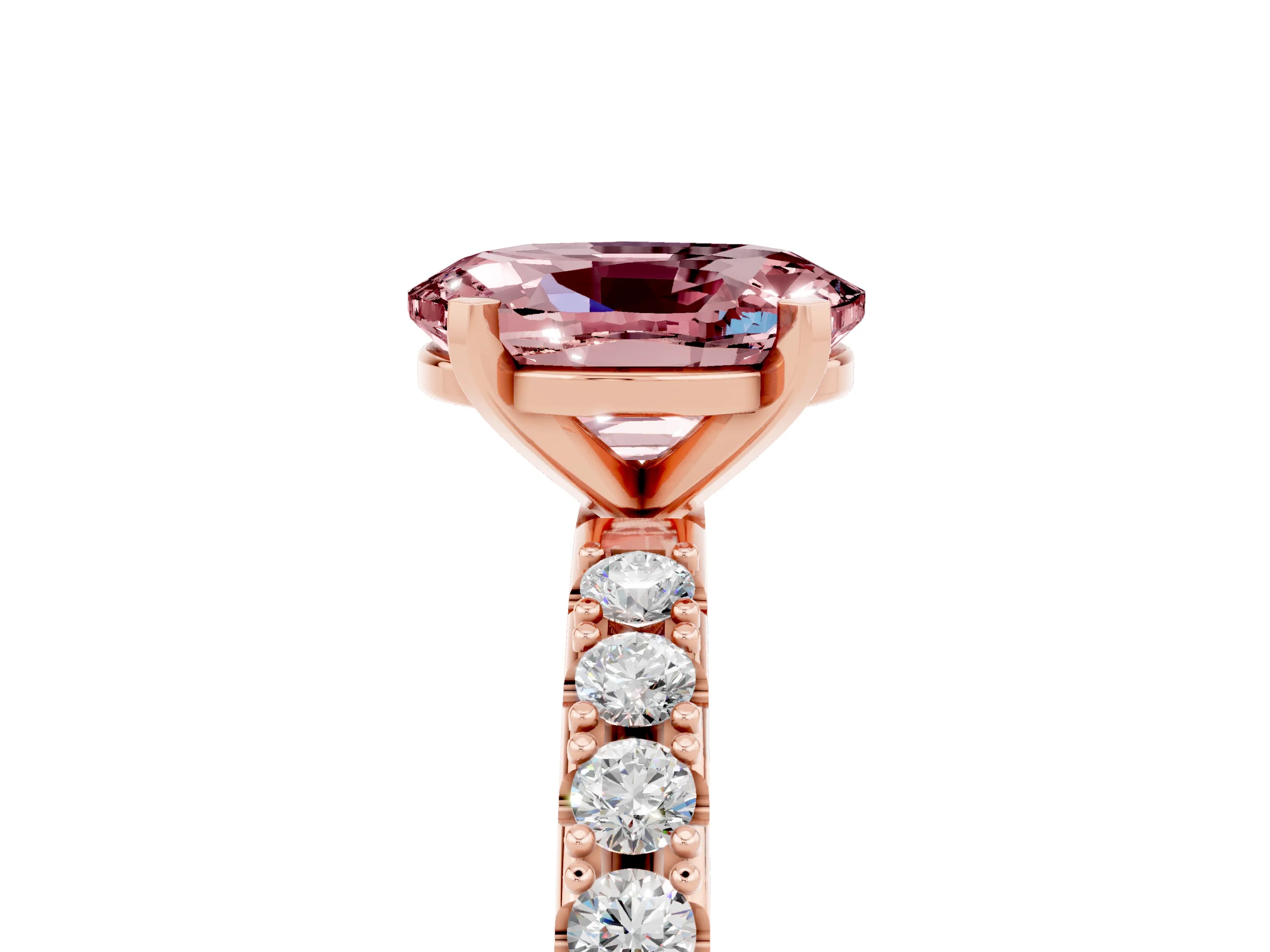 Rose gold Oval Cut Morganite Solitaire Pavé Band with Four-Prong Setting_5