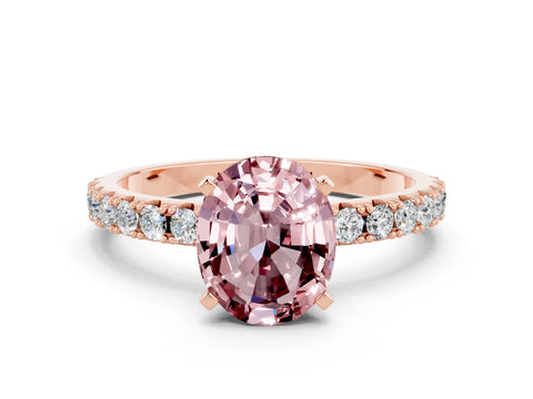 Rose gold Oval Cut Morganite Solitaire Pavé Band with Four-Prong Setting