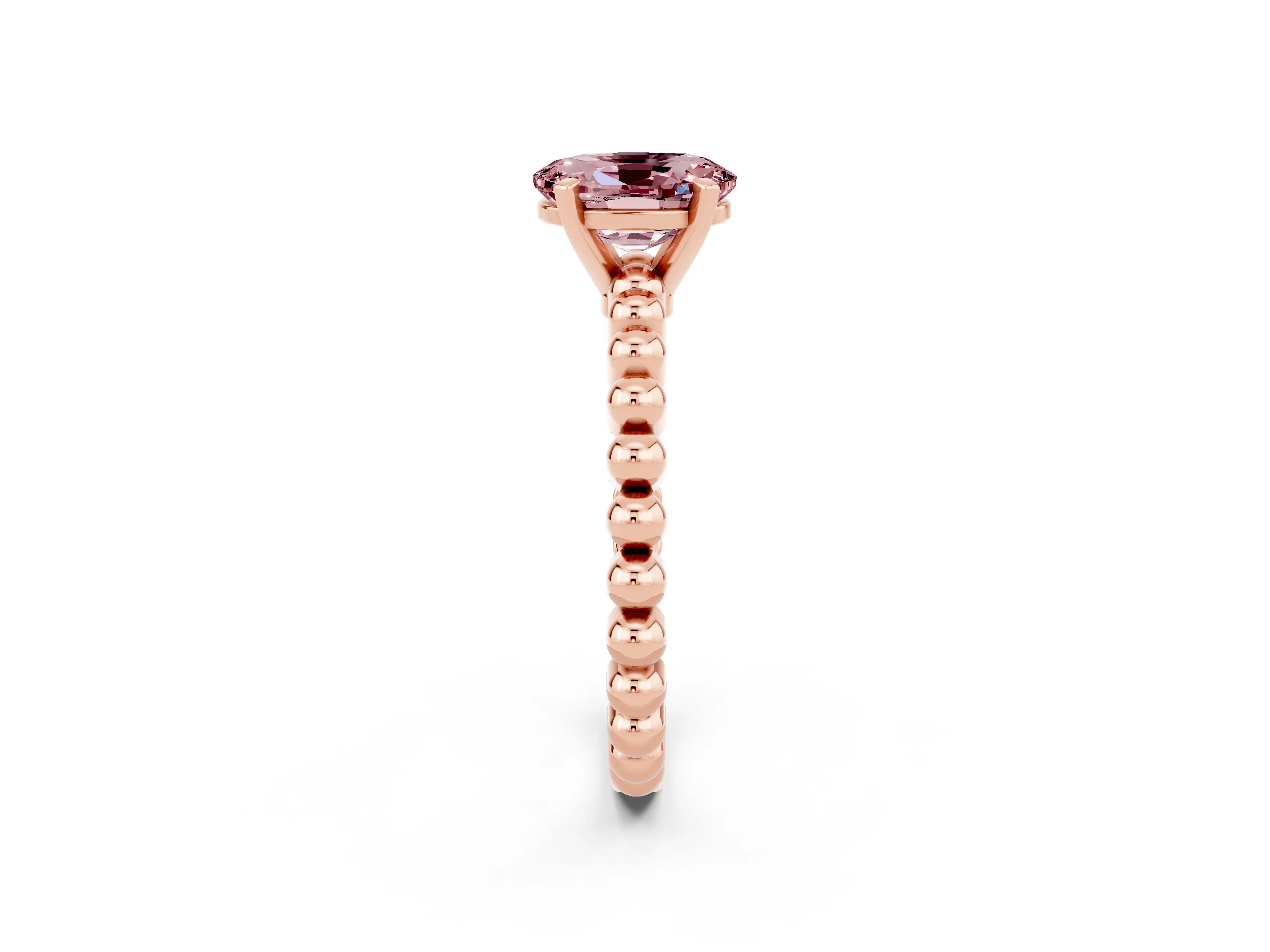 Rose gold Oval Cut Morganite Solitaire Ring with Beaded Band and Prong Setting_2