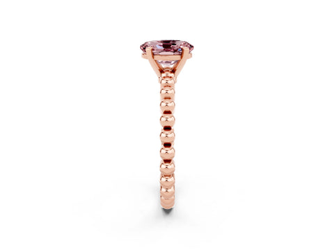 Rose gold Oval Cut Morganite Solitaire Ring with Beaded Band and Prong Setting_2