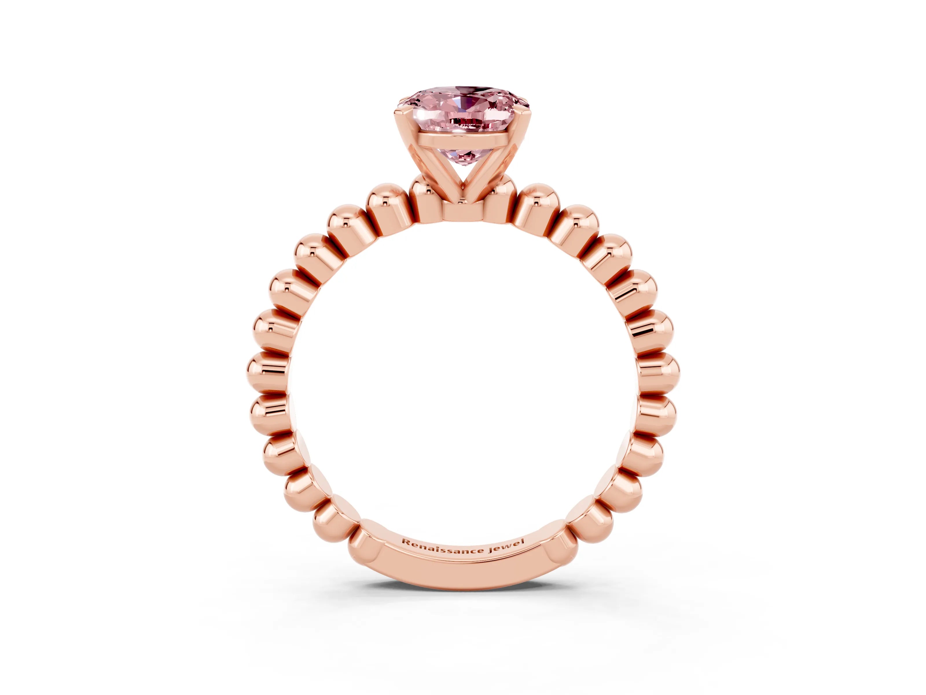 Rose gold Oval Cut Morganite Solitaire Ring with Beaded Band and Prong Setting_3