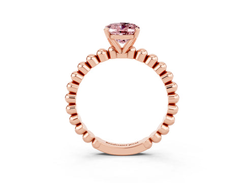 Rose gold Oval Cut Morganite Solitaire Ring with Beaded Band and Prong Setting_3