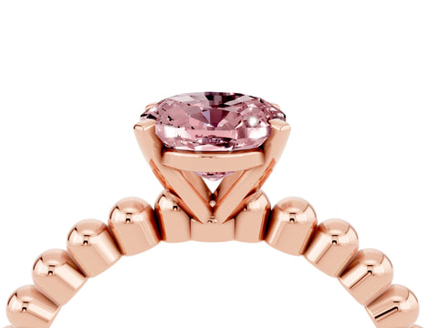 Rose gold Oval Cut Morganite Solitaire Ring with Beaded Band and Prong Setting_4