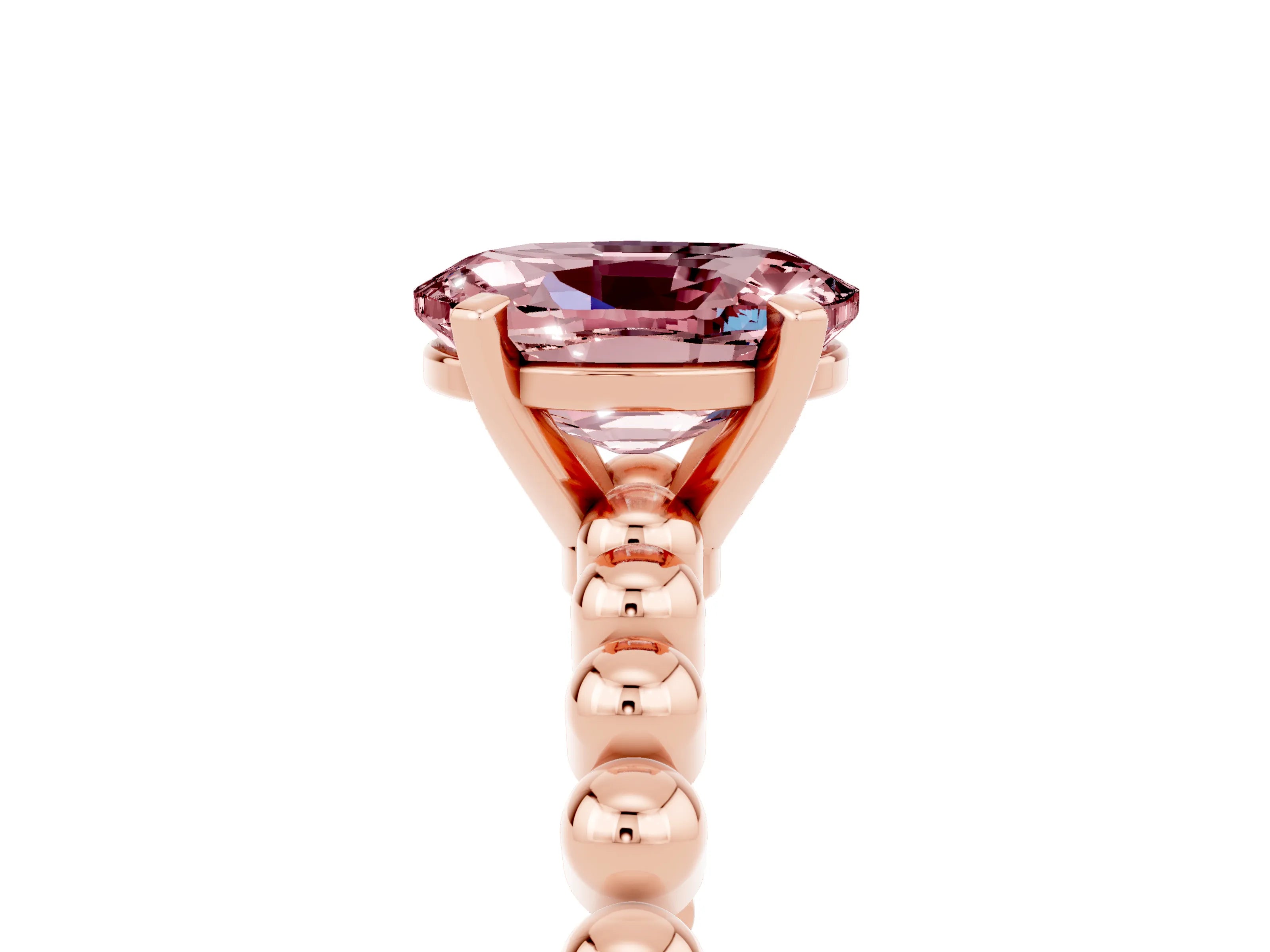 Rose gold Oval Cut Morganite Solitaire Ring with Beaded Band and Prong Setting_5