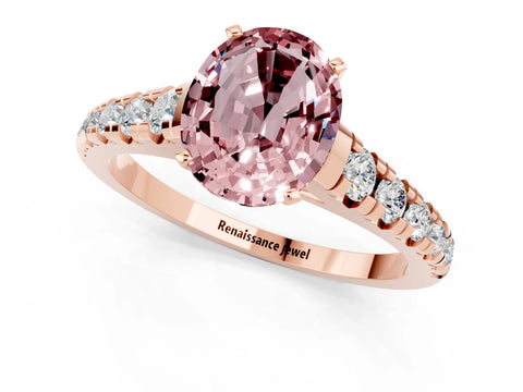 Rose gold Oval Cut Morganite Solitaire Ring with Cathedral Setting and Pavé Band_1