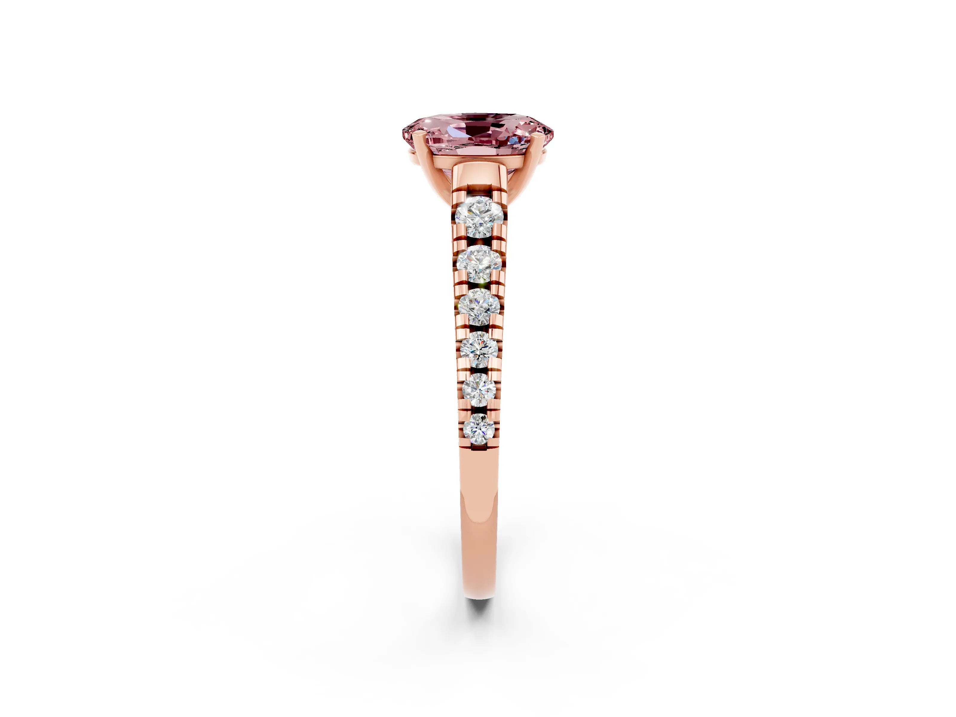 Rose gold Oval Cut Morganite Solitaire Ring with Cathedral Setting and Pavé Band_2