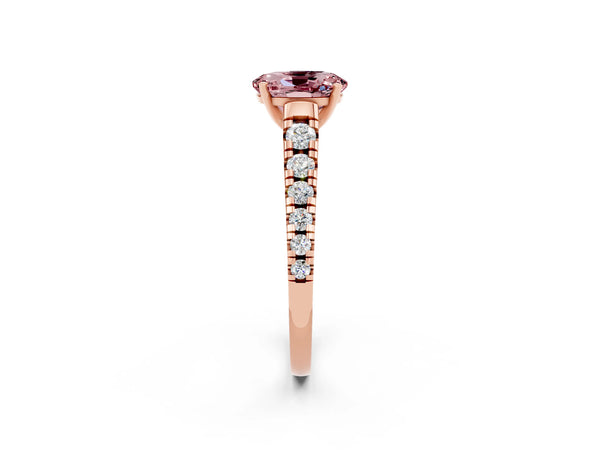 Rose gold Oval Cut Morganite Cathedral Solitaire Ring with Round  Pavé Band