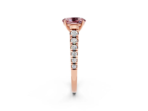 Rose gold Oval Cut Morganite Solitaire Ring with Cathedral Setting and Pavé Band_2