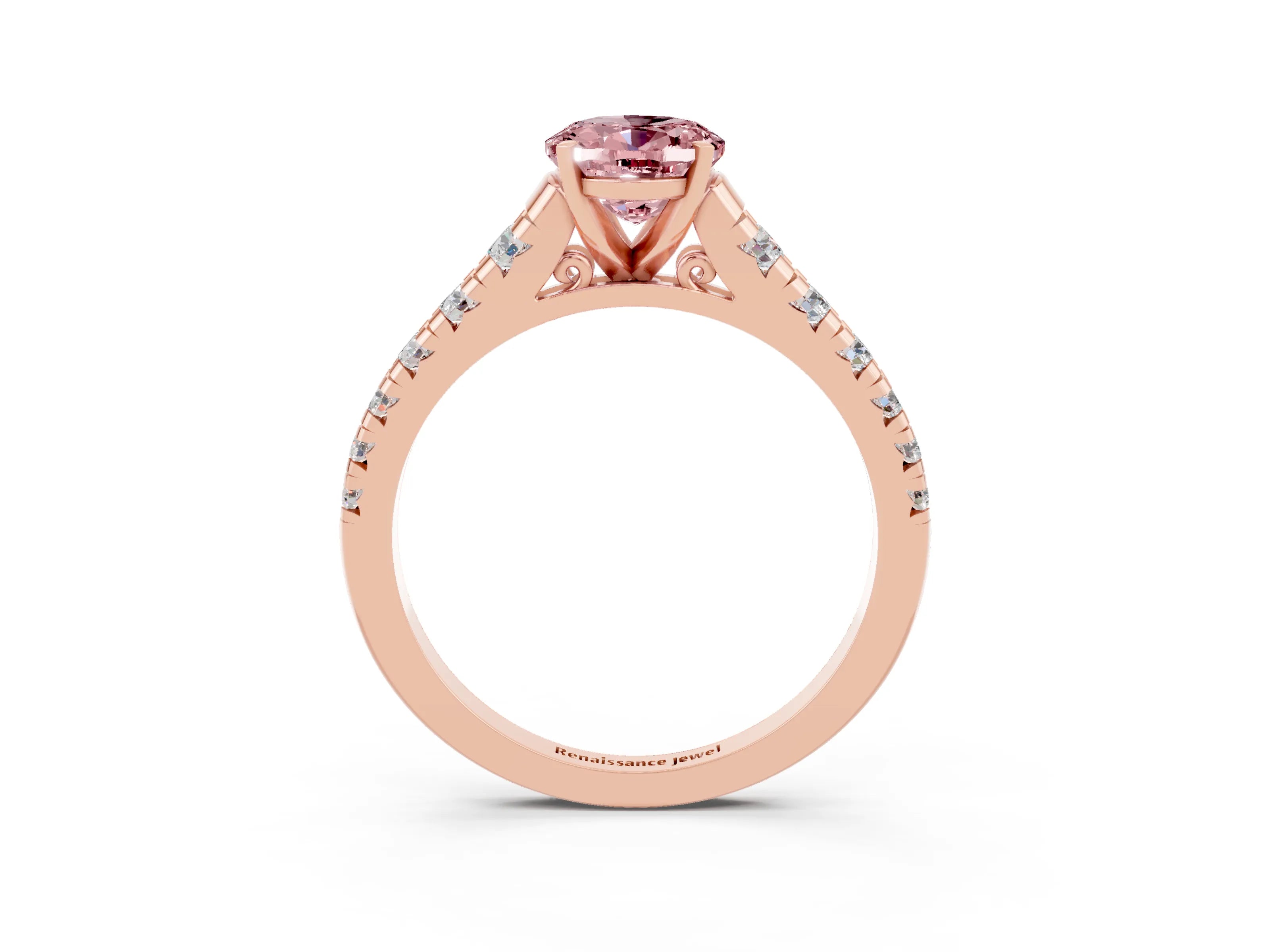 Rose gold Oval Cut Morganite Solitaire Ring with Cathedral Setting and Pavé Band_3