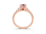 Rose gold Oval Cut Morganite Solitaire Ring with Cathedral Setting and Pavé Band_3