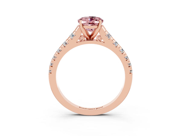 Rose gold Oval Cut Morganite Cathedral Solitaire Ring with Round  Pavé Band