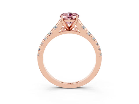 Rose gold Oval Cut Morganite Solitaire Ring with Cathedral Setting and Pavé Band_3