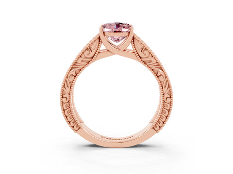 Rose gold Oval Cut Morganite Solitaire Ring with Engraved Band and Four-Prong Setting_3