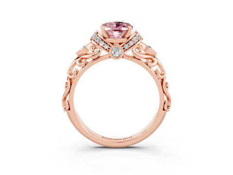 Rose gold Oval Cut Morganite Solitaire Ring with Filigree Band and Four-Prong Setting_27