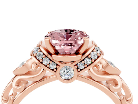 Rose gold Oval Cut Morganite Solitaire Ring with Filigree Band and Four-Prong Setting_28