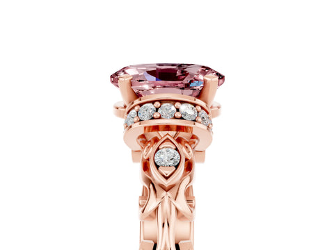 Rose gold Oval Cut Morganite Solitaire Ring with Filigree Band and Four-Prong Setting_29