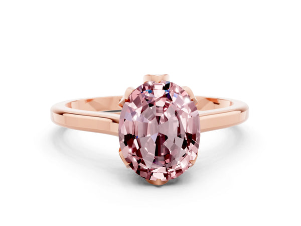 Rose gold Oval Cut Morganite Solitaire Ring with Flower Prong Setting and Classic Band