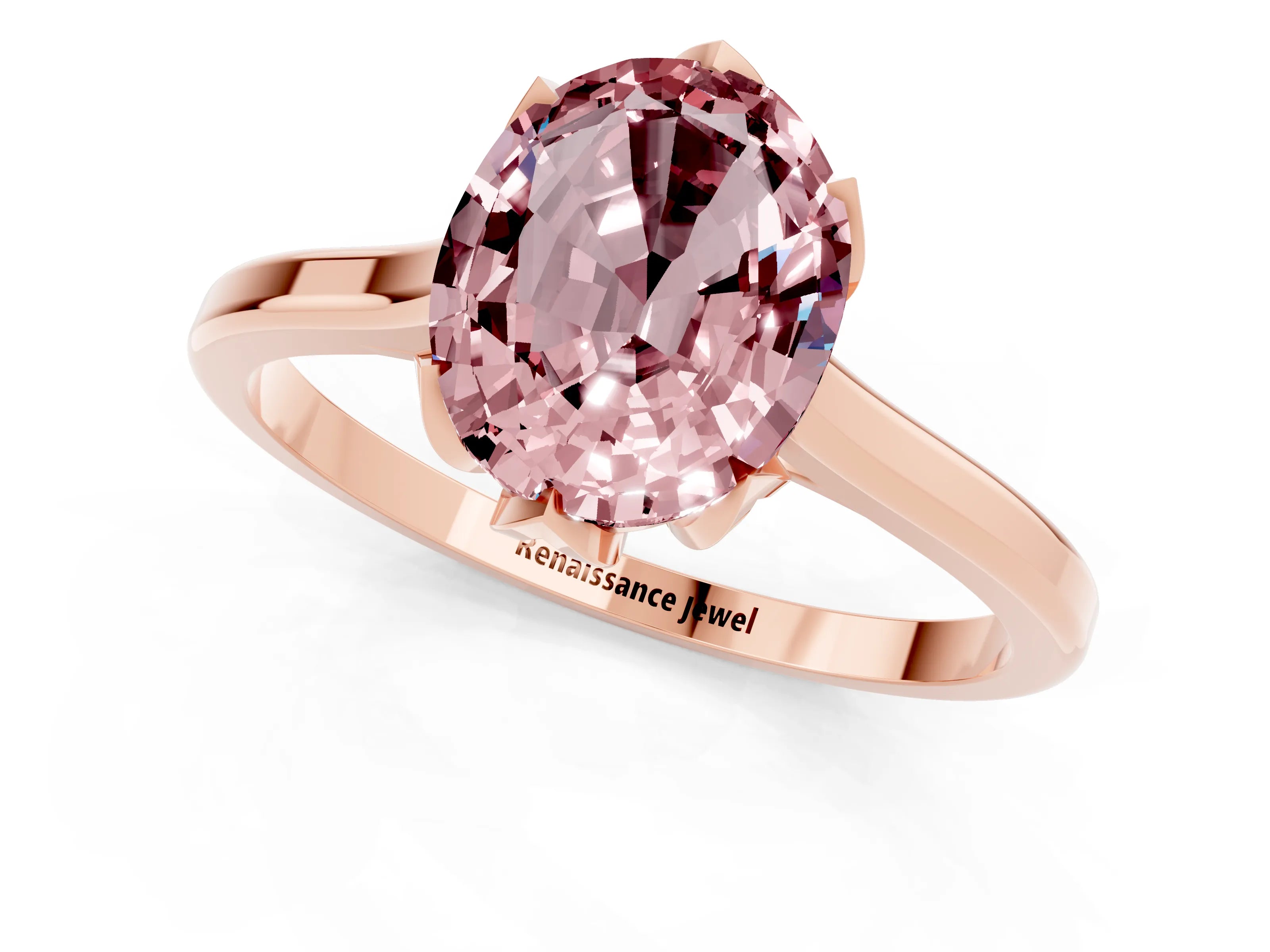 Rose gold Oval Cut Morganite Solitaire Ring with Flower Prong Setting and Classic Band_13