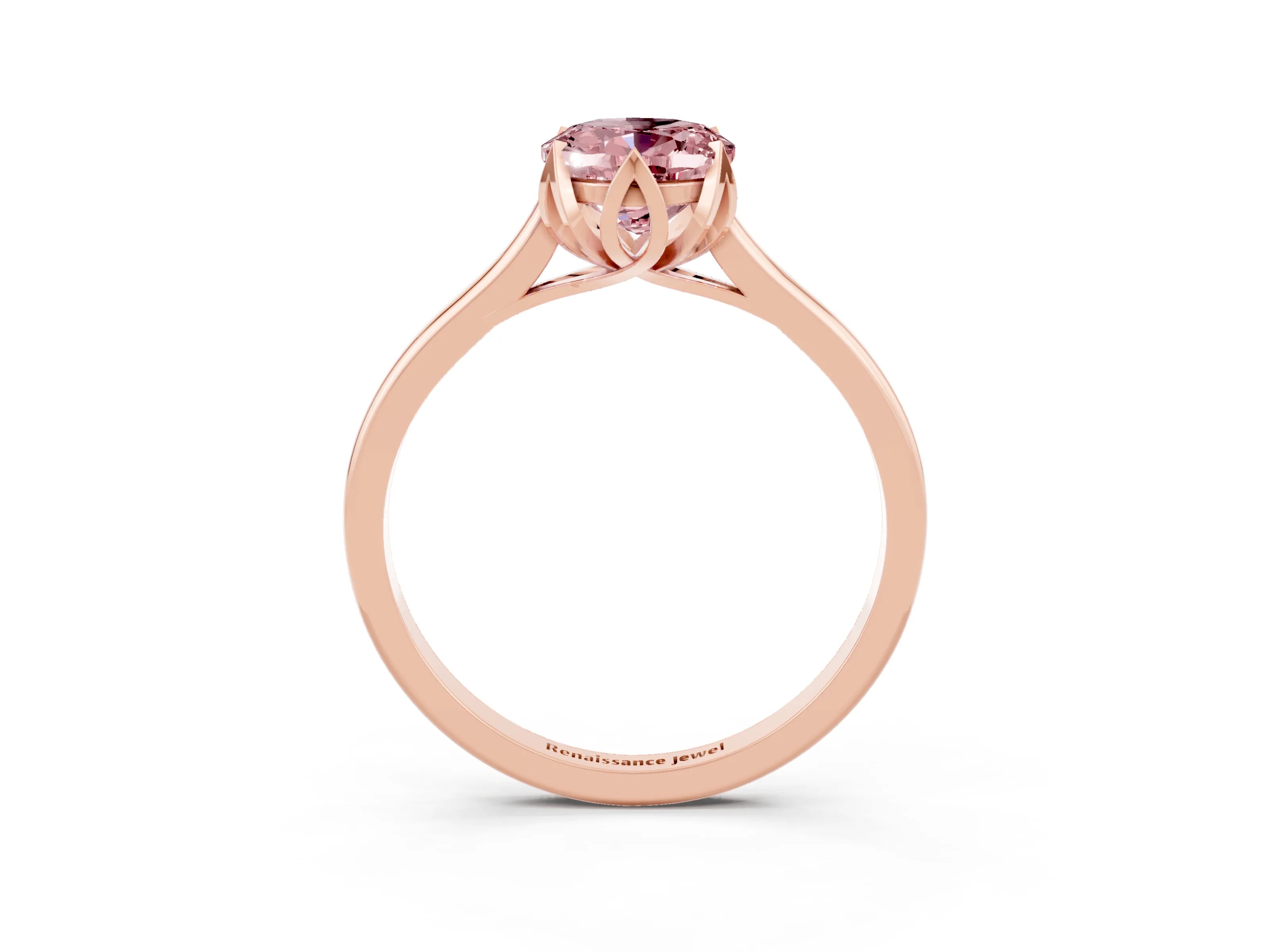 Rose gold Oval Cut Morganite Solitaire Ring with Flower Prong Setting and Classic Band_15