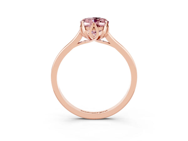Rose gold Oval Cut Morganite Solitaire Ring with Flower Prong Setting and Classic Band