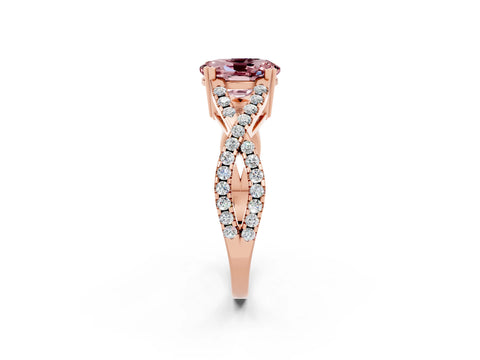 Rose gold Oval Cut Morganite Solitaire Ring with Four-Prong Setting and Twisted Pavé Band_2