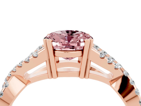 Rose gold Oval Cut Morganite Solitaire Ring with Four-Prong Setting and Twisted Pavé Band_4