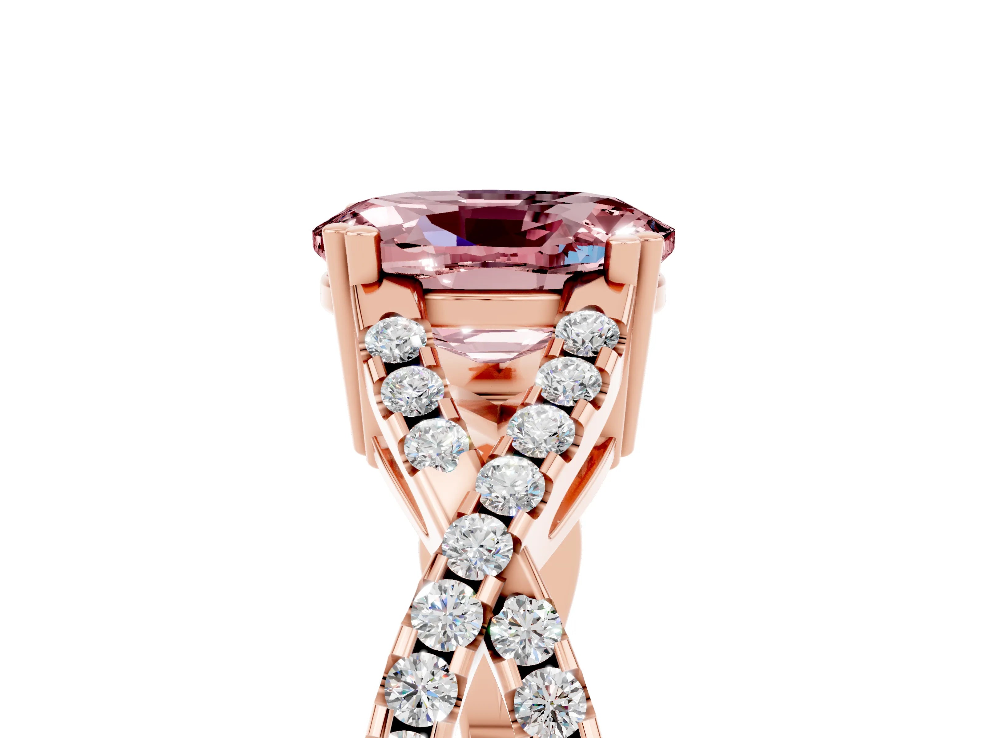Rose gold Oval Cut Morganite Solitaire Ring with Four-Prong Setting and Twisted Pavé Band_5