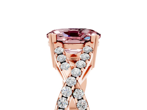 Rose gold Oval Cut Morganite Solitaire Ring with Four-Prong Setting and Twisted Pavé Band_5