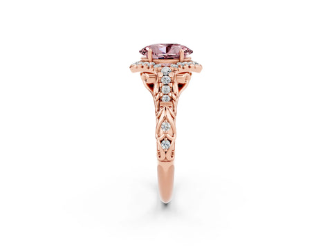 Rose gold Oval Cut Morganite Solitaire Ring with Hidden Halo and Pavé Band_12
