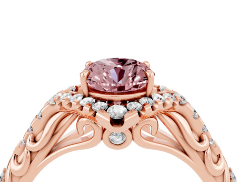 Rose gold Oval Cut Morganite Solitaire Ring with Hidden Halo and Pavé Band_14