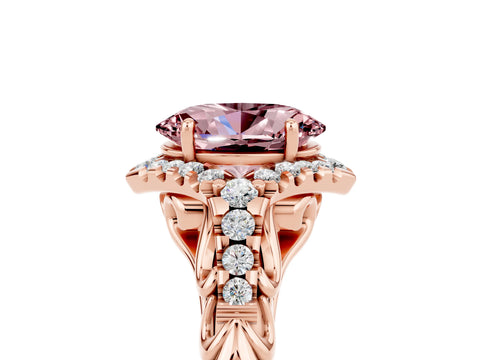 Rose gold Oval Cut Morganite Solitaire Ring with Hidden Halo and Pavé Band_15