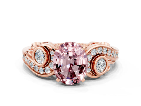 Rose gold Oval Cut Morganite Solitaire Ring with Milgrain Pavé Band and Four-Prong Setting_24
