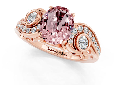 Rose gold Oval Cut Morganite Solitaire Ring with Milgrain Pavé Band and Four-Prong Setting_25