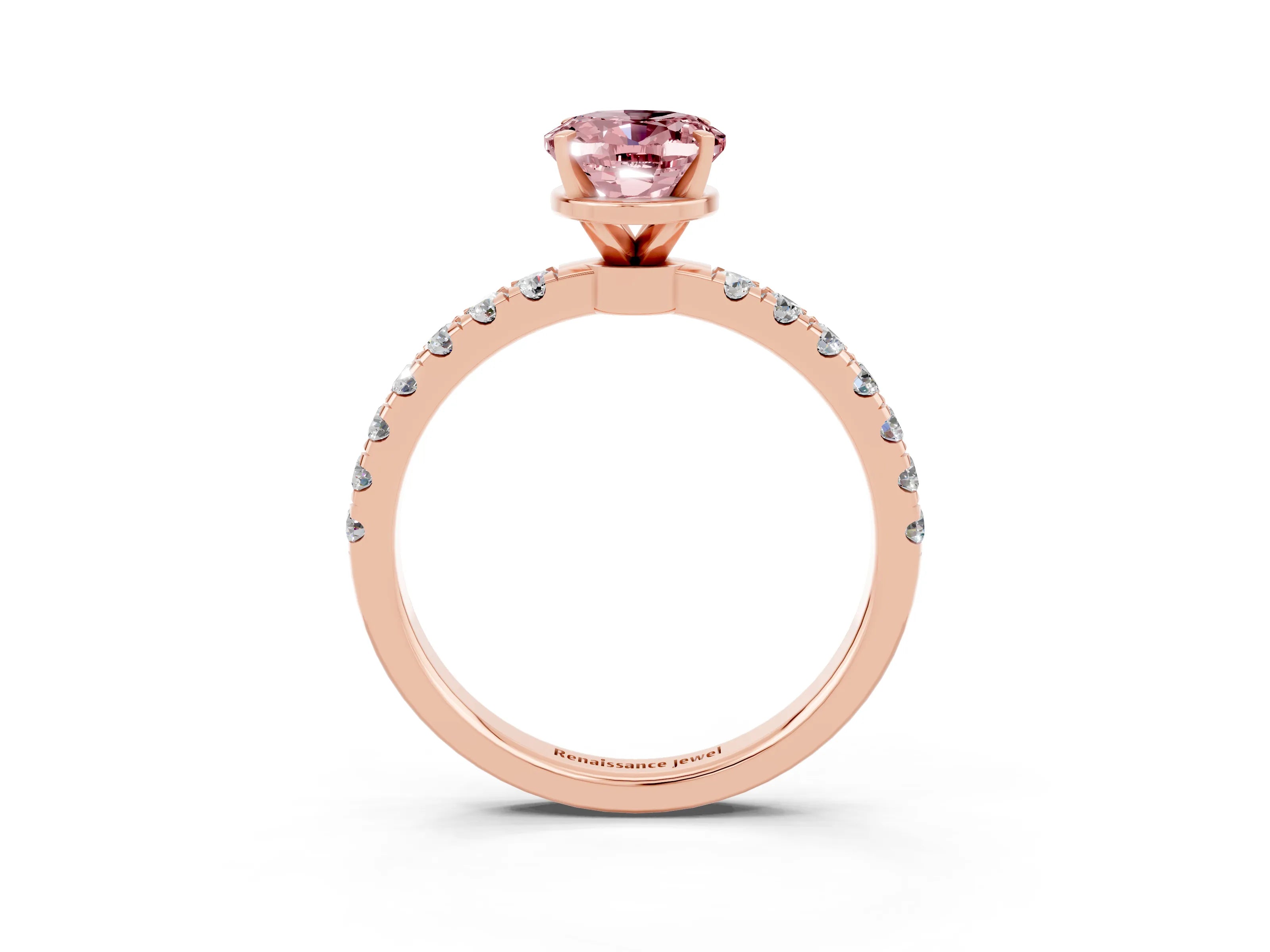 Rose gold Oval Cut Morganite Solitaire Ring with Pavé Accents and Four-Prong Setting_3