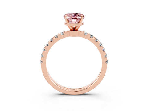 Rose gold Oval Cut Morganite Solitaire Ring with Pavé Accents and Four-Prong Setting_3