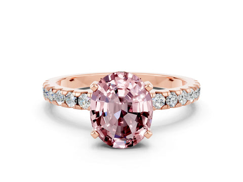 Rose gold Oval Cut Morganite Solitaire Ring with Pavé Band and Four-Prong Setting_24