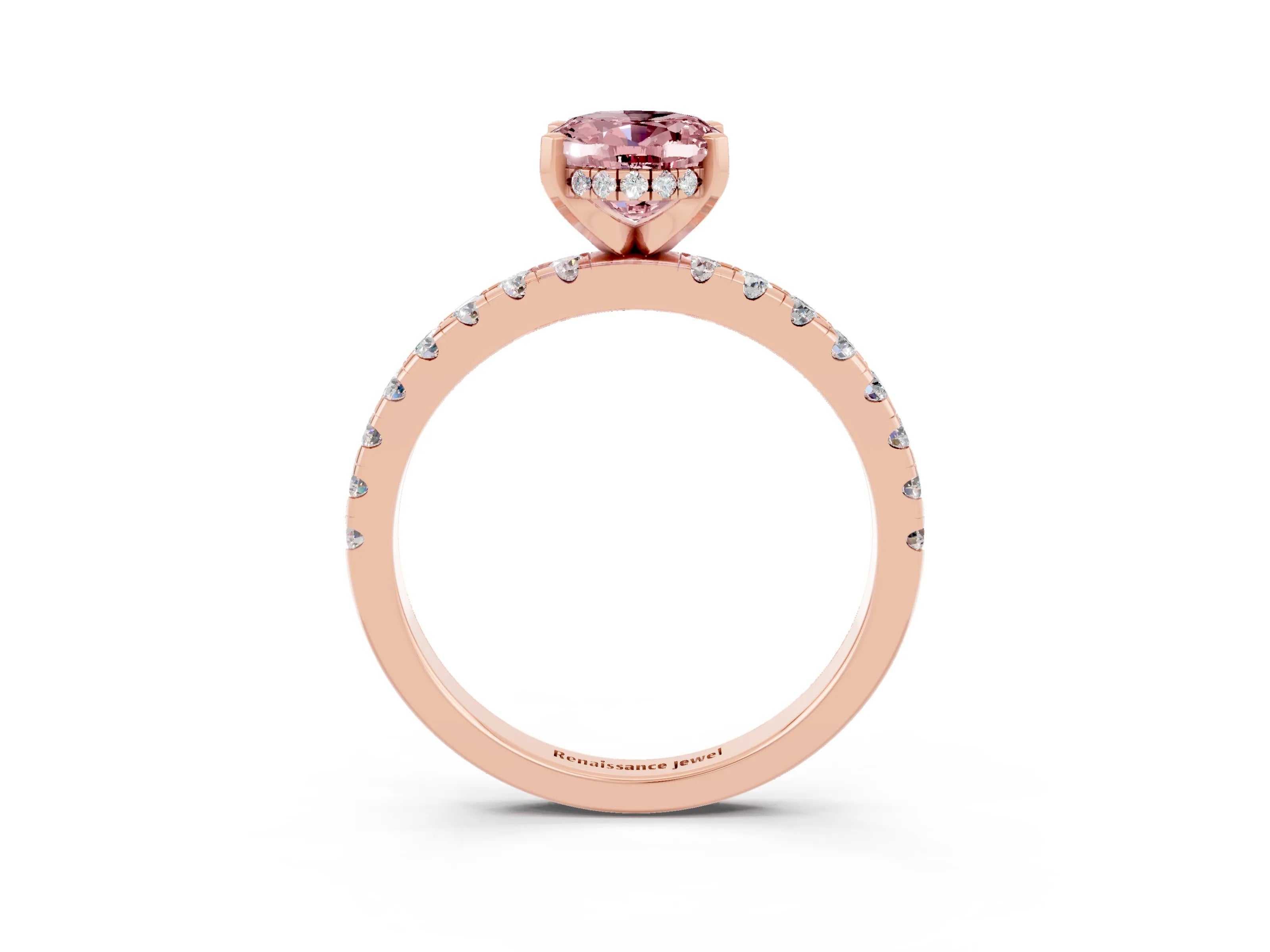 Rose gold Oval Cut Morganite Solitaire Ring with Pavé Band and Four-Prong Setting_27
