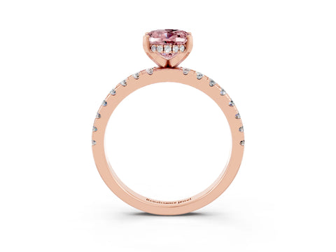 Rose gold Oval Cut Morganite Solitaire Ring with Pavé Band and Four-Prong Setting_27