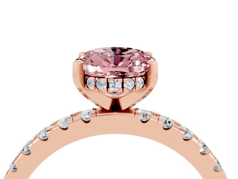 Rose gold Oval Cut Morganite Solitaire Ring with Pavé Band and Four-Prong Setting_28
