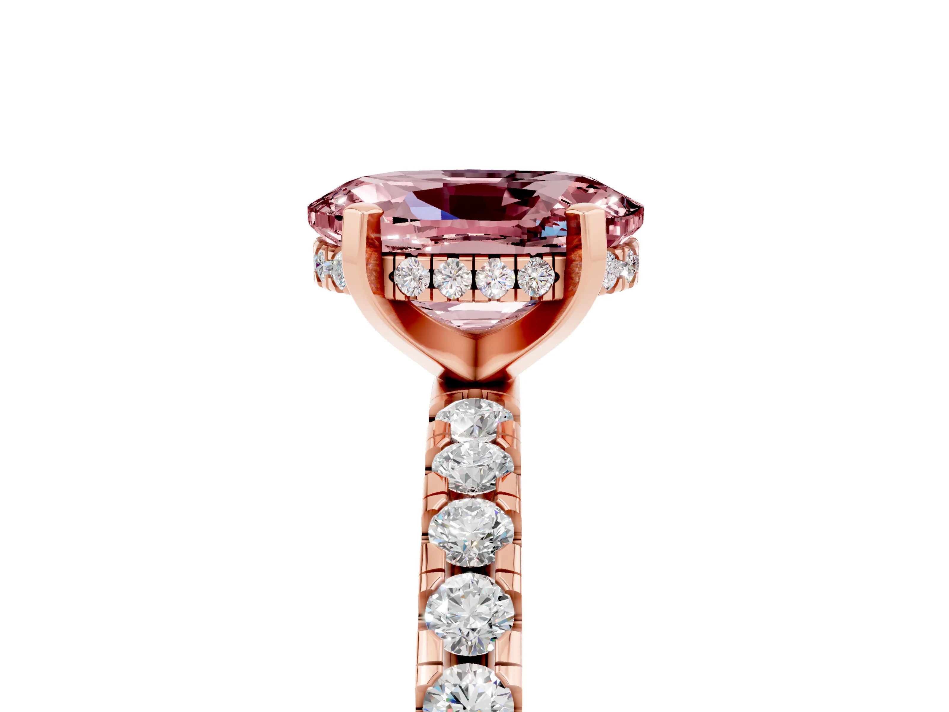 Rose gold Oval Cut Morganite Solitaire Ring with Pavé Band and Four-Prong Setting_29