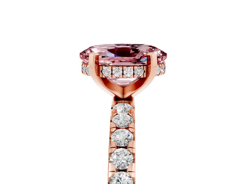 Rose gold Oval Cut Morganite Solitaire Ring with Pavé Band and Four-Prong Setting_29