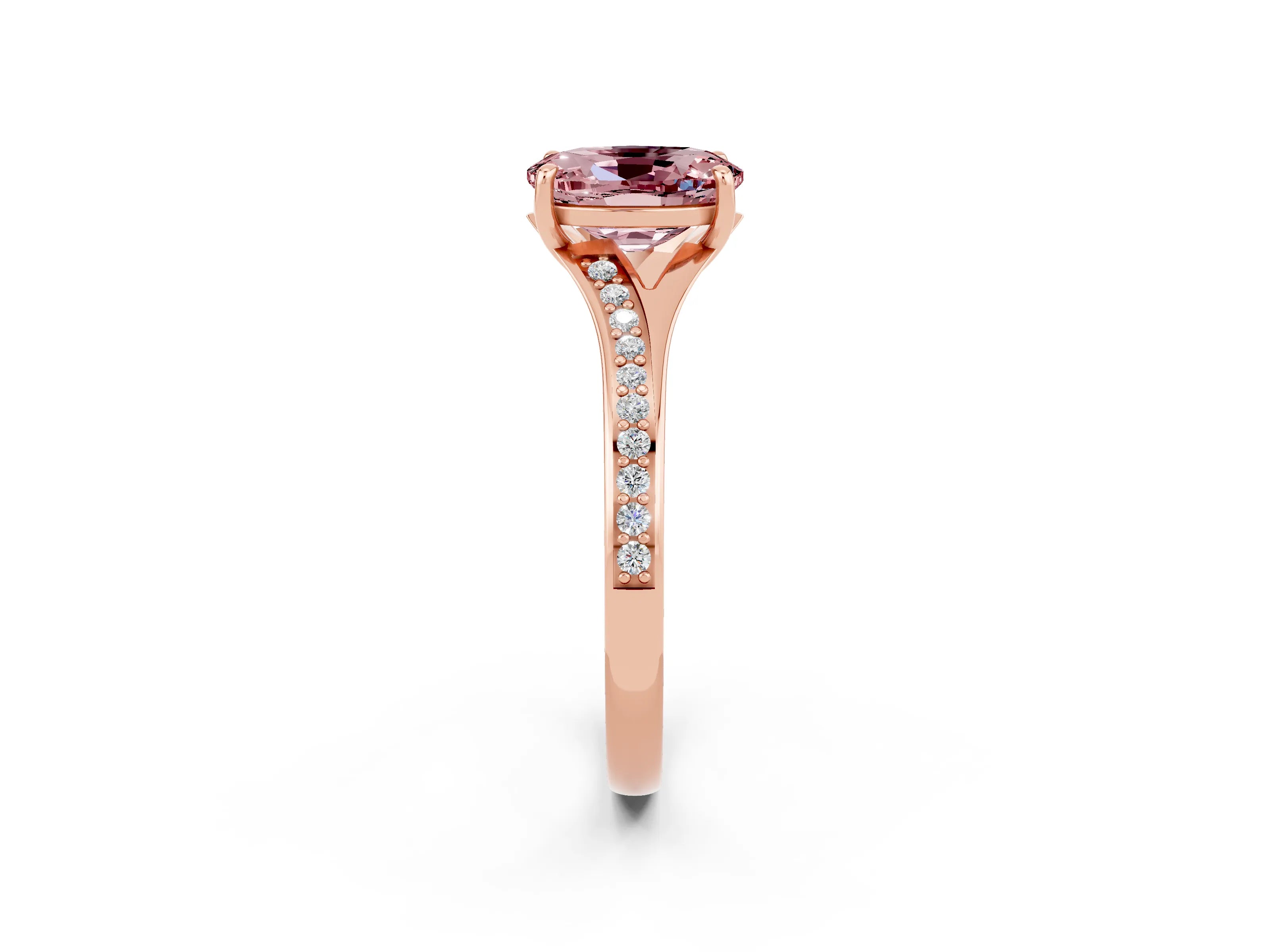 Rose gold Oval Cut Morganite Solitaire Ring with Pavé Band and Prong Setting_2